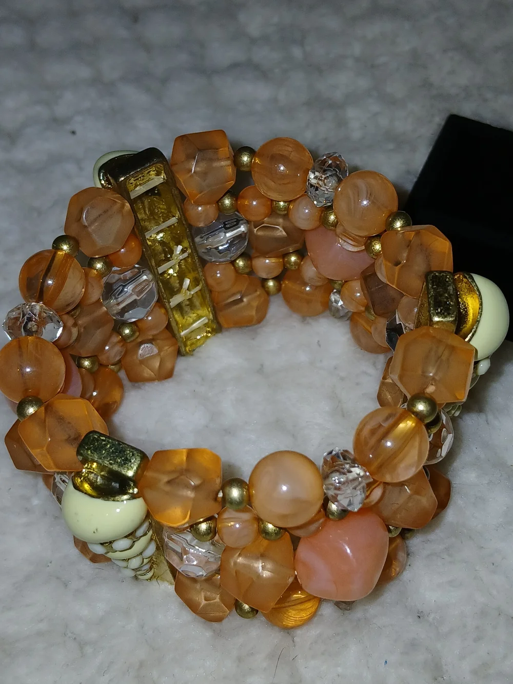 Newport Orange Beaded Multi-Strand Stretch Bracelet with Gold Accents
